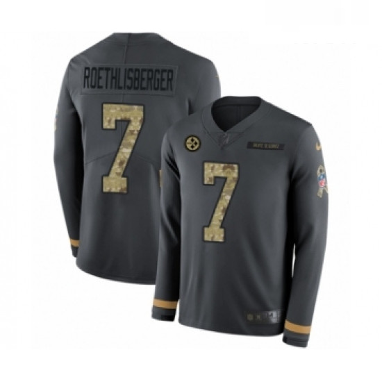 Mens Nike Pittsburgh Steelers 7 Ben Roethlisberger Limited Black Salute to Service Therma Long Sleev