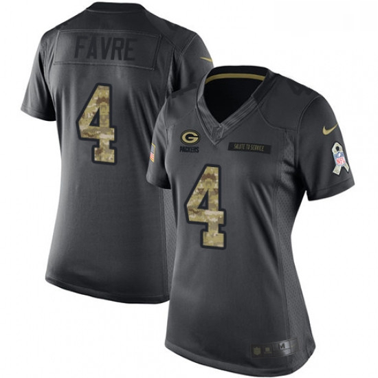 Womens Nike Green Bay Packers 4 Brett Favre Limited Black 2016 Salute to Service NFL Jersey