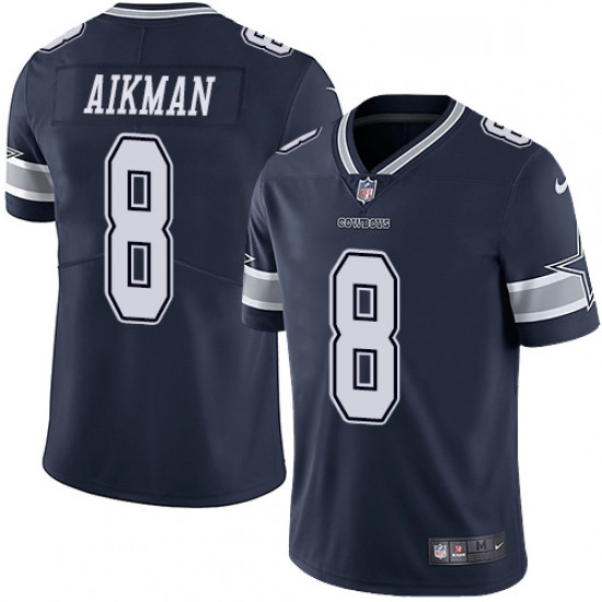 Mens Nike Dallas Cowboys 8 Troy Aikman Navy Blue Team Color Vapor Untouchable Limited Player NFL Jer