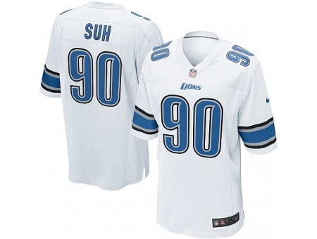 Nike Detroit Lions 90 Ndamukong Suh White Game NFL Jersey