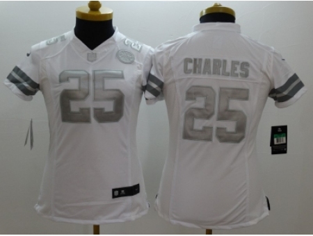 Women Nike Kansas City Chiefs #25 Jamaal Charles Platinum White Jerseys