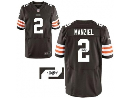 Nike Cleveland Browns 2 Johnny Manziel Brown Elite Signed NFL Jersey