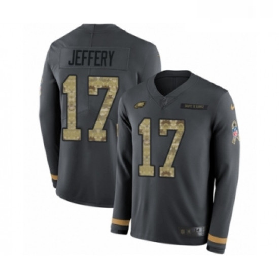 Mens Nike Philadelphia Eagles 17 Alshon Jeffery Limited Black Salute to Service Therma Long Sleeve N