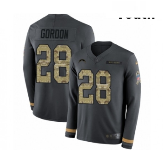 Youth Nike Los Angeles Chargers 28 Melvin Gordon Limited Black Salute to Service Therma Long Sleeve 