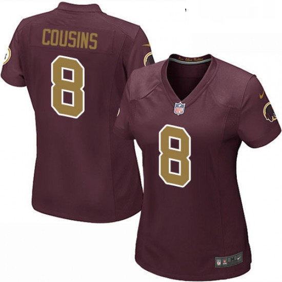 Womens Nike Washington Redskins 8 Kirk Cousins Game Burgundy RedGold Number Alternate 80TH Anniversa