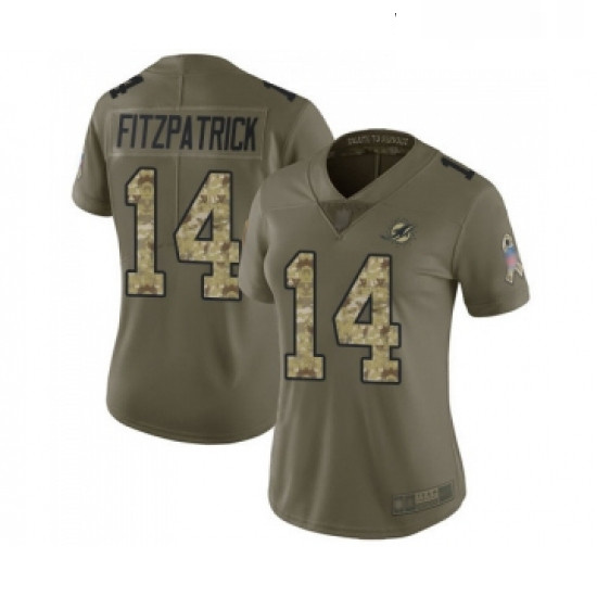 Womens Miami Dolphins 14 Ryan Fitzpatrick Limited Olive Camo 2017 Salute to Service Football Jersey