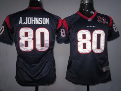 Women Nike Houston Texans #80 Andre Johnson Blue Nike NFL Jerseys W 10th Patch