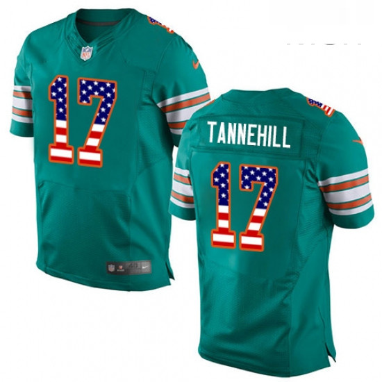 Mens Nike Miami Dolphins 17 Ryan Tannehill Elite Aqua Green Alternate USA Flag Fashion NFL Jersey