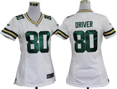 Women Green Bay Packers 80# Donald Driver White Jerseys