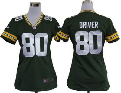 Women Green Bay Packers 80# Donald Driver Green Jerseys