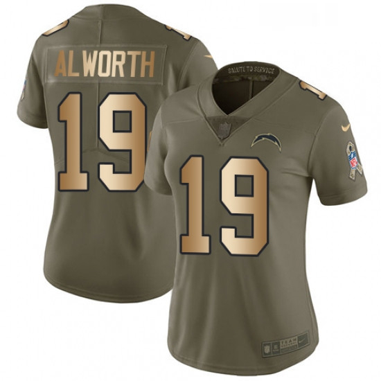 Womens Nike Los Angeles Chargers 19 Lance Alworth Limited OliveGold 2017 Salute to Service NFL Jerse