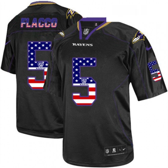 Mens Nike Baltimore Ravens 5 Joe Flacco Elite Black USA Flag Fashion NFL Jersey