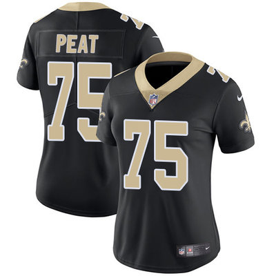 Nike Saints #75 Andrus Peat Black Team Color Womens Stitched NFL Vapor Untouchable Limited Jersey