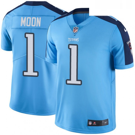 Mens Nike Tennessee Titans 1 Warren Moon Light Blue Team Color Vapor Untouchable Limited Player NFL 