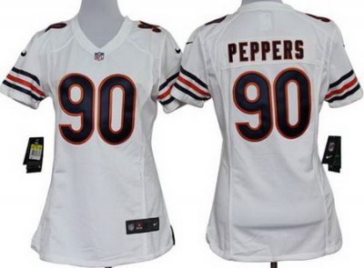 Women Nike Chicago Bears 90# Julius Peppers White Nike NFL Jerseys