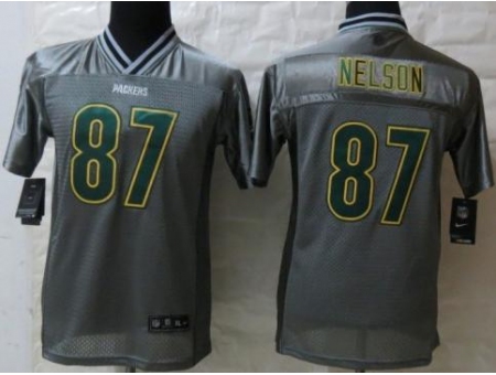 Youth Nike Green Bay Packers 87 Jordy Nelson Grey Vapor Elite Jerseys