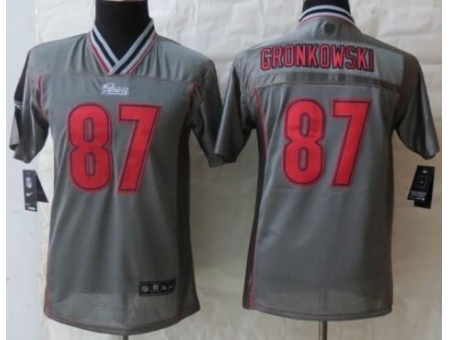 Youth Nike New England Patriots 87 Rob Gronkowski Grey Vapor Elite Jerseys