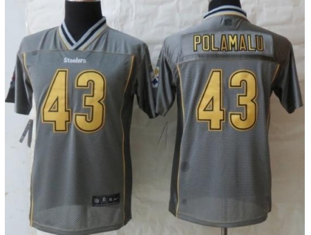 Youth Nike Pittsburgh Steelers 43 Troy Polamalu Grey Vapor Elite Jerseys