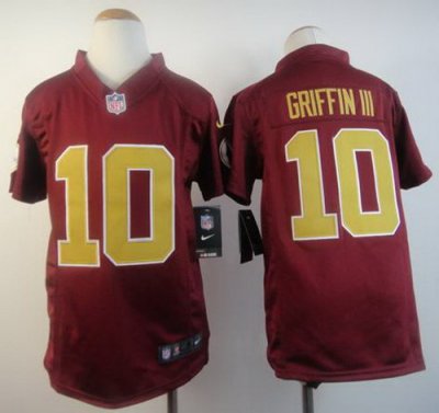 Youth Nike Washington Redskins #10 Robert Griffin III Red NFL Jerseys Gold Number