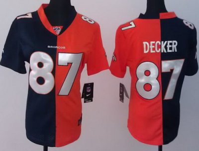 Women Nike Denver Broncos 87# Eric Decker Orange Blue Split NFL Jerseys