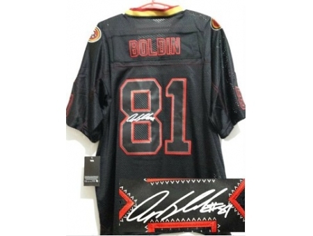 Nike San Francisco 49ers 81 Anquan Boldin Black Elite Light Out Signed NFL Jersey