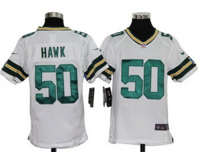 Youth Nike Green Bay Packers 50# A.J. Hawk Game White Color Jersey