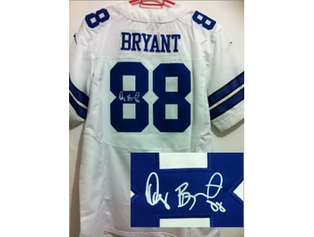 Nike Dallas Cowboys 88 Dez Bryant White Elite Signed NFL Jersey