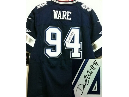 Nike Dallas Cowboys 94 DeMarcus Ware Blue Elite Signed NFL Jersey