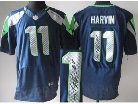 Nike Seattle Seahawks 11 Percy Harvin Blue Elite Signed NFL Jersey