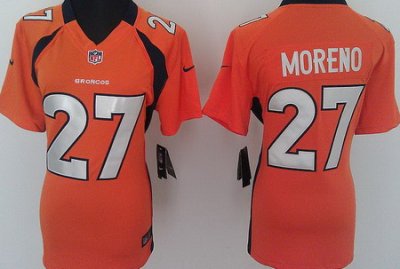 Women Nike Denver Broncos 27# Knowshon Moreno Orange Nike NFL Jerseys