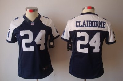 Women Nike Dallas Cowboys 24# Claiborne Blue Color[Thanksgiving LIMITED Jersey]