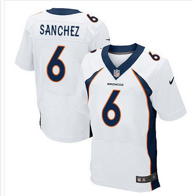 Nike Broncos #6 Mark Sanchez White Mens Stitched NFL New Elite Jersey