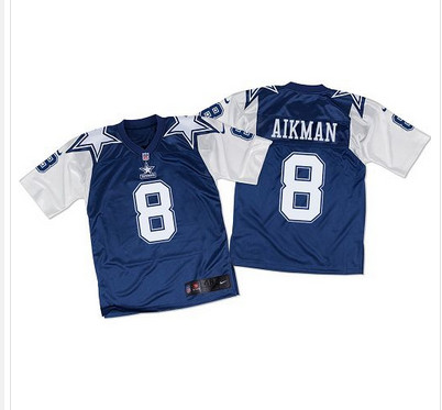 Nike Cowboys #8 Troy Aikman Navy BlueWhite Throwback Mens Stitched NFL Elite Jersey