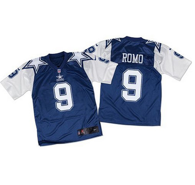 Nike Cowboys #9 Tony Romo Navy BlueWhite Throwback Mens Stitched NFL Elite Jersey