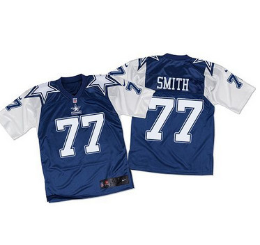 Nike Cowboys #77 Tyron Smith Navy BlueWhite Throwback Mens Stitched NFL Elite Jersey