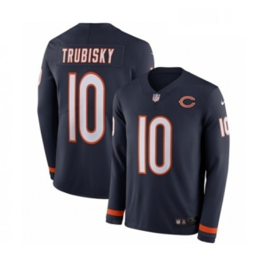 Mens Nike Chicago Bears 10 Mitchell Trubisky Limited Navy Blue Therma Long Sleeve NFL Jersey