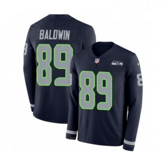 Youth Nike Seattle Seahawks 89 Doug Baldwin Limited Navy Blue Therma Long Sleeve NFL Jersey