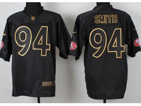 Nike San Francisco 49ers 94 Justin Smith Black Elite PRO Gold Lettering Fashion NFL Jersey