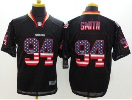 Nike San Francisco 49ers 94 Justin Smith Black Elite USA Flag Fashion NFL Jersey