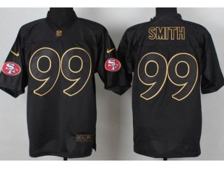 Nike San Francisco 49ers 99 Aldon Smith Black Elite PRO Gold Lettering Fashion NFL Jersey