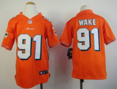 Youth Nike Miami Dolphins 91 Cameron Wake Orange Nike NFL Jerseys