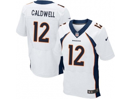 Nike Denver Broncos 12 Andre Caldwell White Elite NFL Jersey