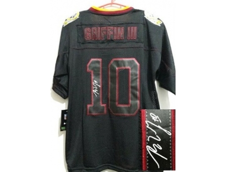 Nike Washington Redskins 10 Robert Griffin III Black Elite Light Out Signed NFL Jersey