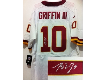 Nike Washington Redskins 10 Robert Griffin III White Elite Signed NFL Jersey