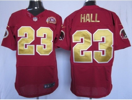 Nike Washington Redskins 23 DeAngelo Hall Red Elite Gold Number NFL Jersey