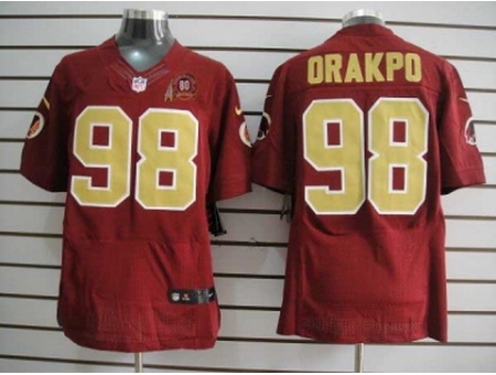 Nike Washington Redskins 98 Brian Orakpo Red Elite 80TH Patch Gold Number NFL Jersey