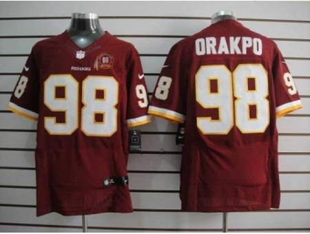 Nike Washington Redskins 98 Brian Orakpo Red Elite 80TH Patch NFL Jersey