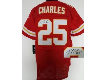 Nike Kansas City Chiefs 25 Jamaal Charles Red Elite Signed NFL Jersey