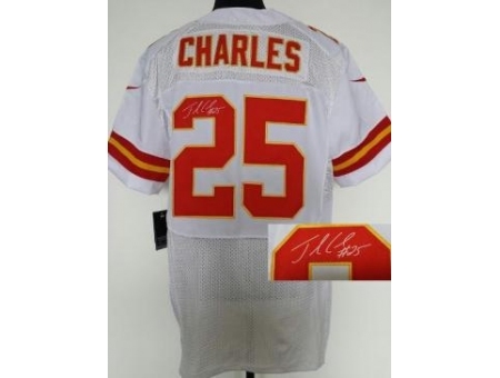 Nike Kansas City Chiefs 25 Jamaal Charles White Elite Signed NFL Jersey