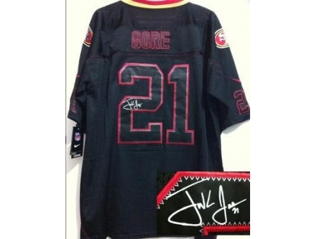 Nike San Francisco 49ers 21 Frank Gore Black Elite Light Out Signed NFL Jersey